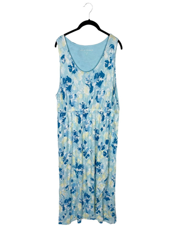Blue Sleeveless Floral Maxi Dress - 1X