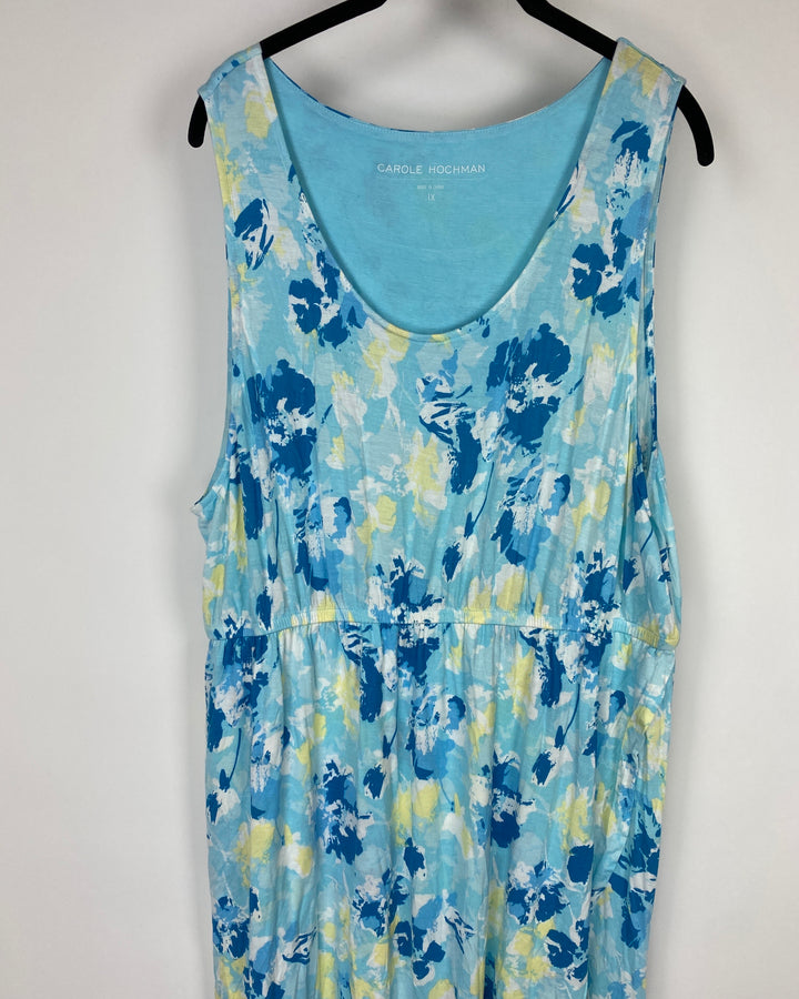 Blue Sleeveless Floral Maxi Dress - 1X