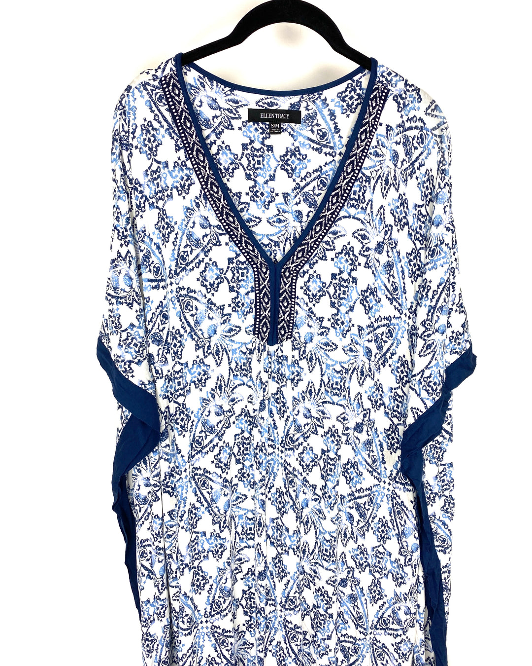 Blue And White V-Neckline Caftan - Small/Medium