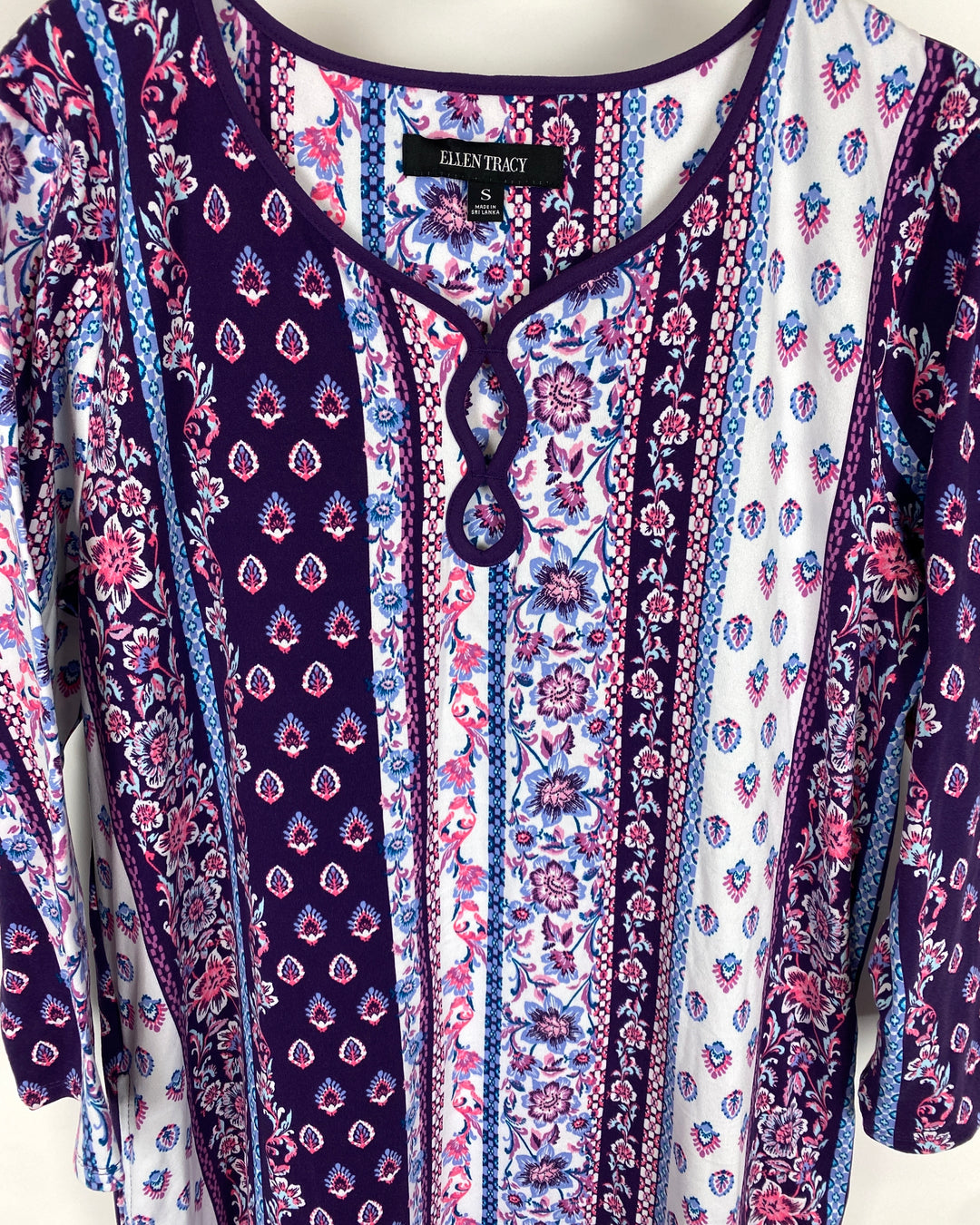 Purple Floral Print Long Sleeve Dress - Small