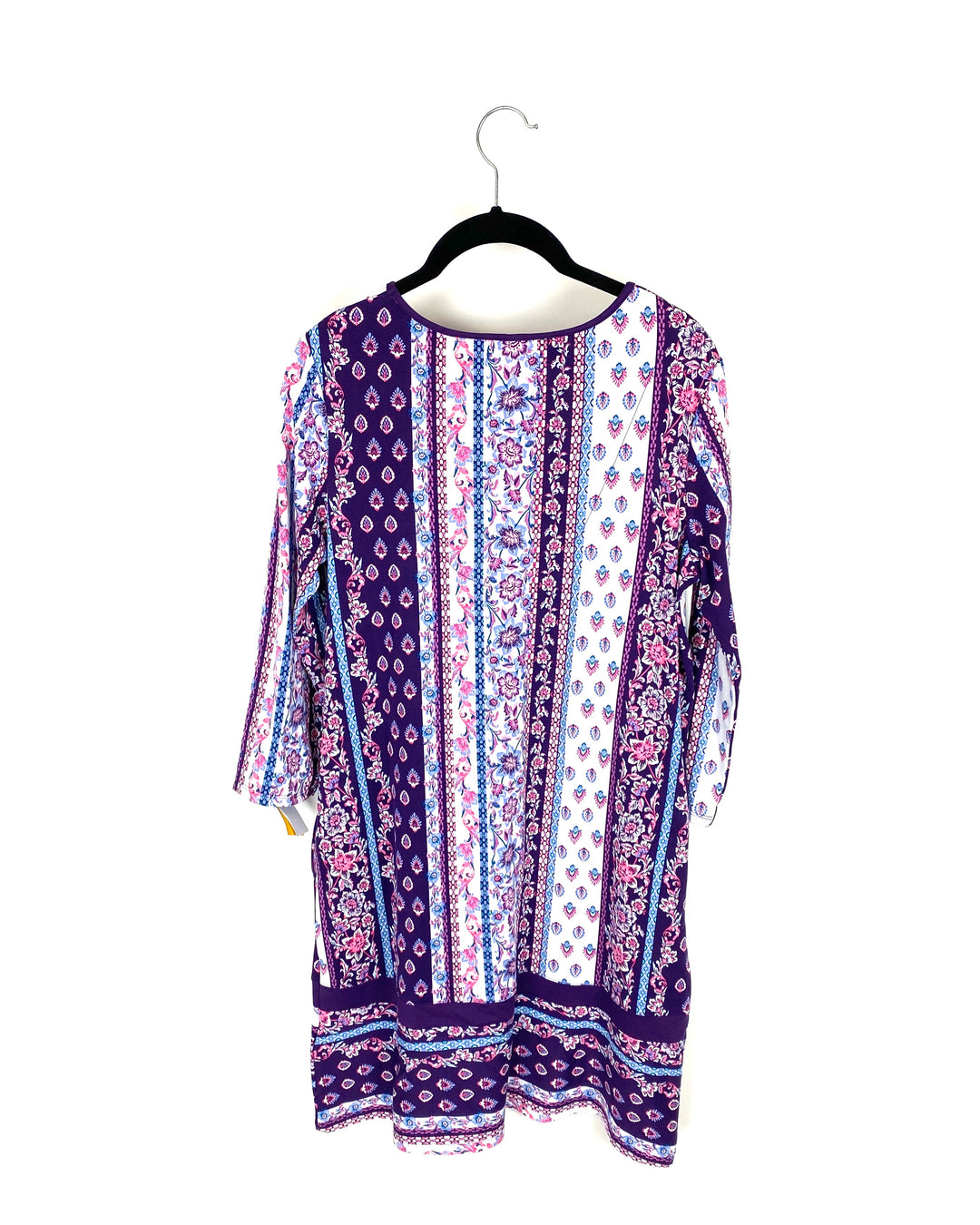 Purple Floral Print Long Sleeve Dress - Small