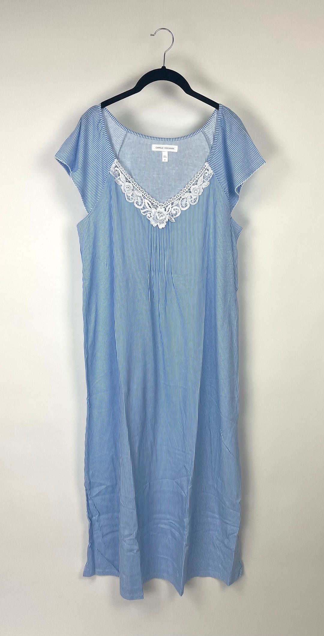 Long Blue And White Striped Nightgown - Medium