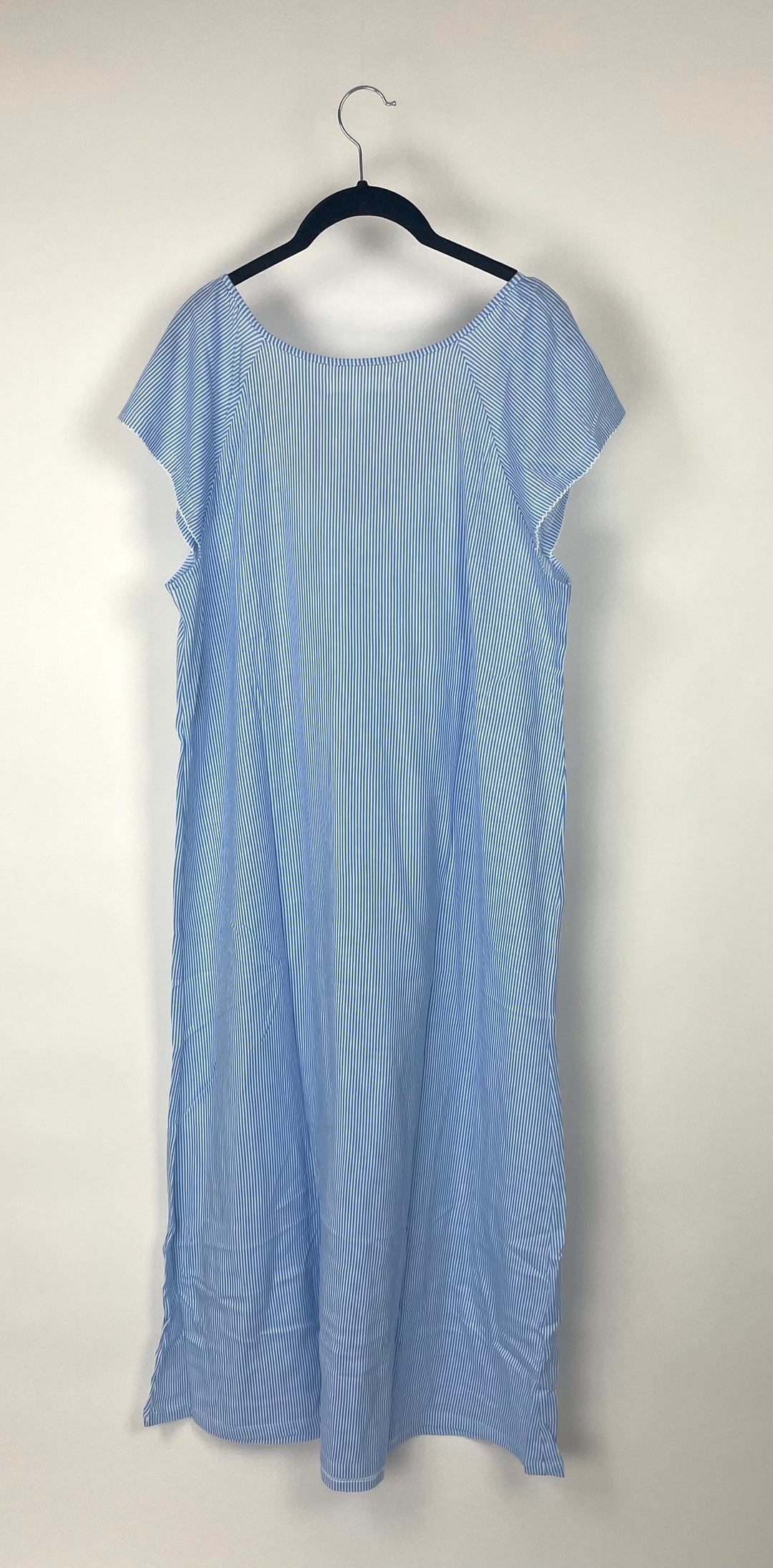 Long Blue And White Striped Nightgown - Medium