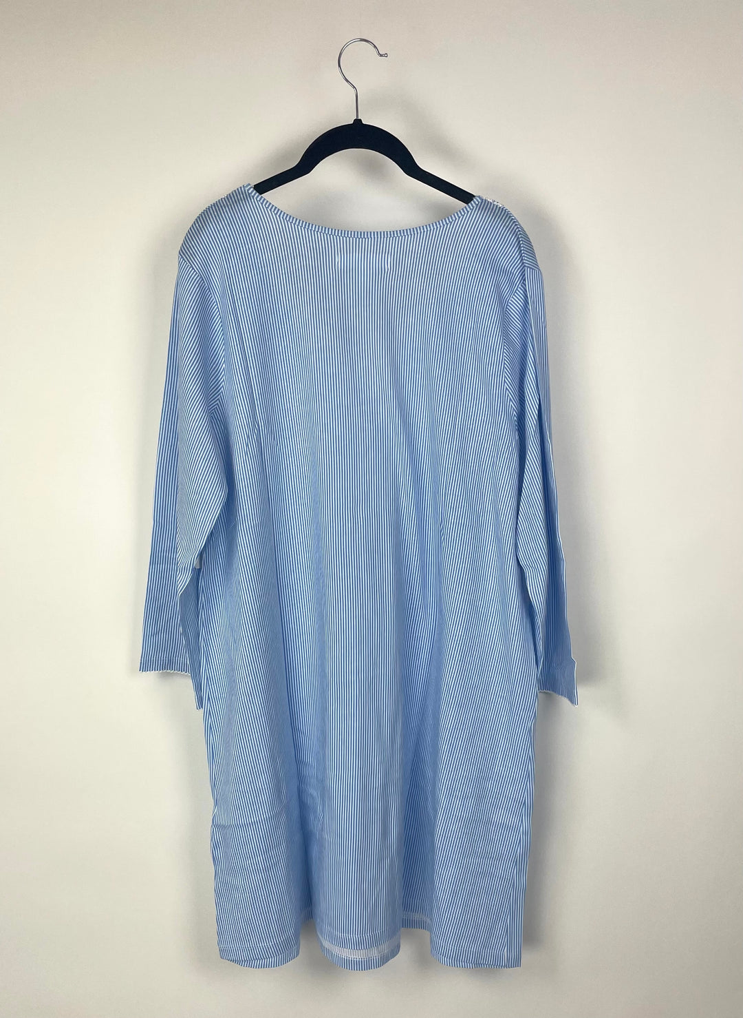 Long Sleeve Blue And White Striped Nightgown - Medium