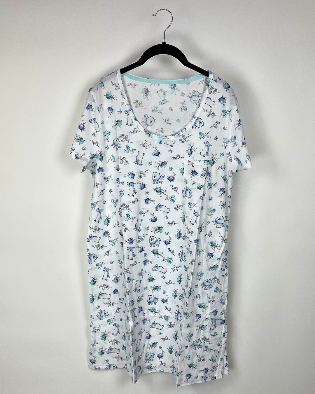 White And Blue Dog Print Nightgown - Medium