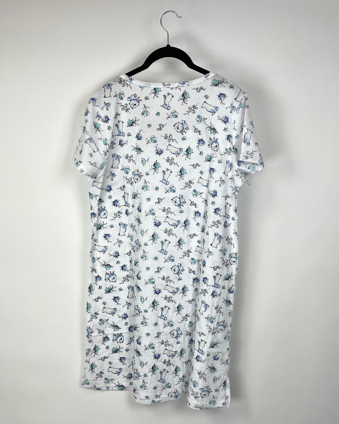 White And Blue Dog Print Nightgown - Medium