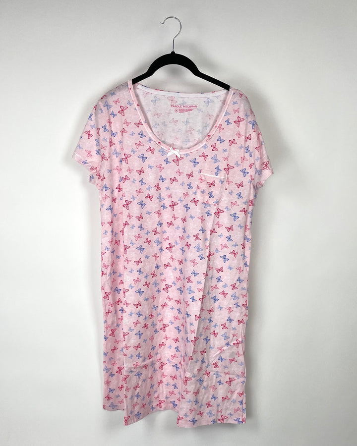 Pink and Blue Butterfly Print Nightgown - Medium