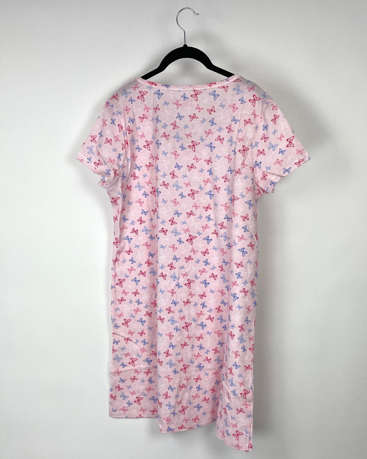 Pink and Blue Butterfly Print Nightgown - Medium