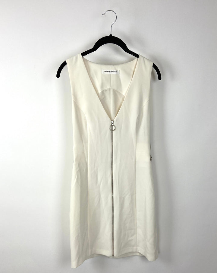 White Front Zip Dress - Small