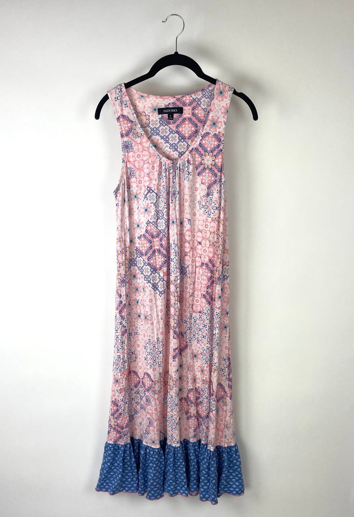 Pink And Blue Abstract Print Lounge Dress - Small