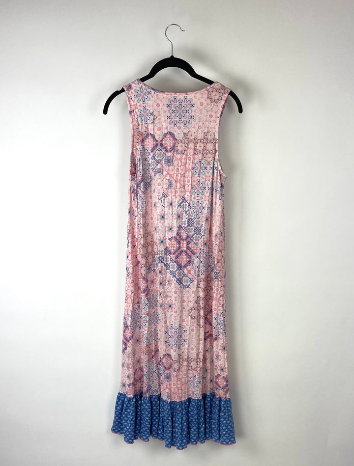 Pink And Blue Abstract Print Lounge Dress - Small