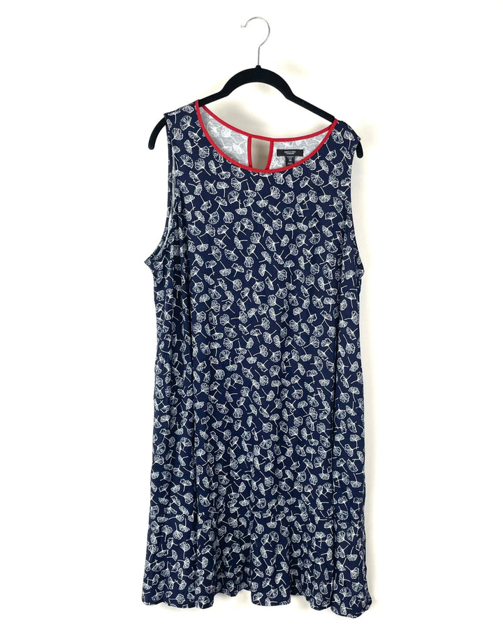 Blue Floral Red Trim Lounge Dress - 1X