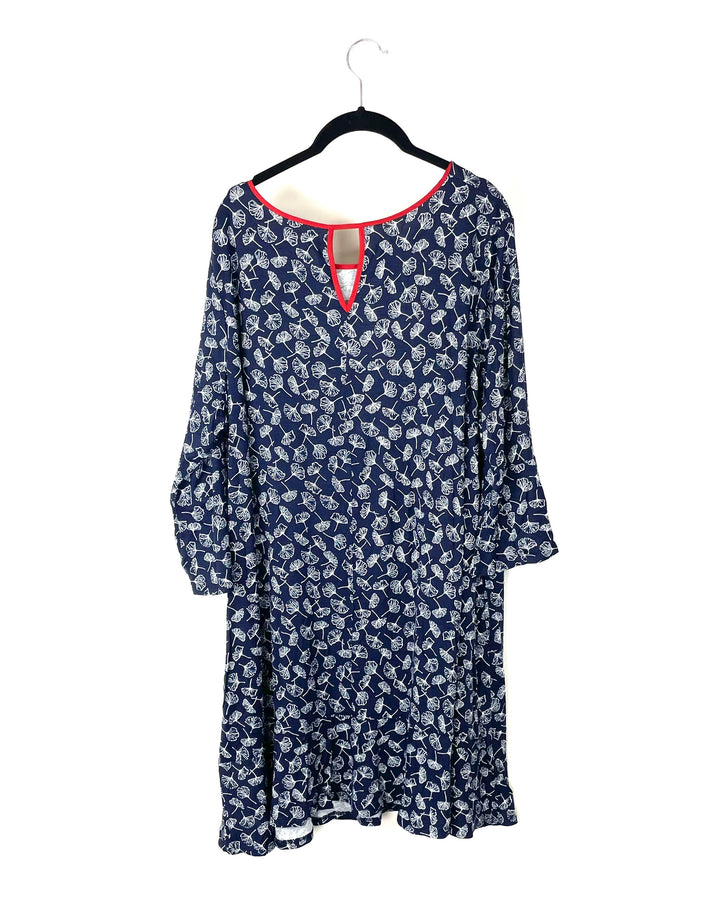 Blue Floral Ruffle Sleeve Lounge Dress - 1X