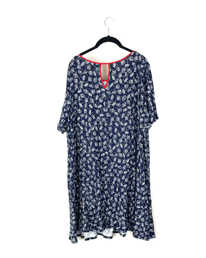 Blue Floral Short Sleeve Lounge Dress - 1X