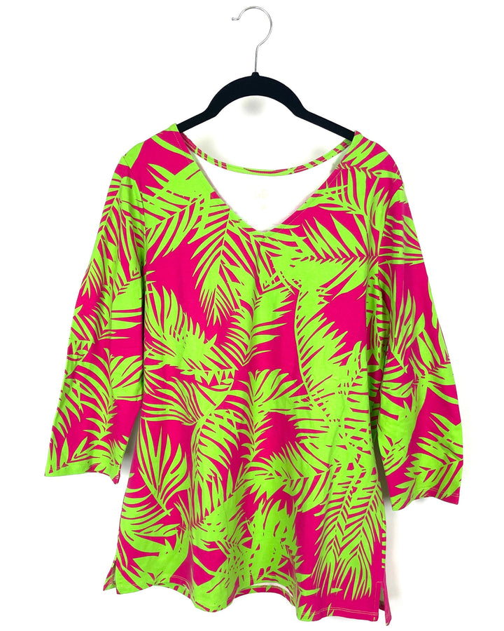 Tropical Green And Pink Long Sleeve Shirt - Small/Medium