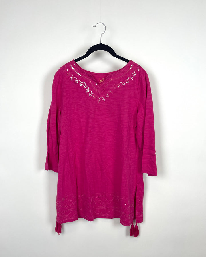 Pink Long Sleeve Embroidered Top - Small/Medium