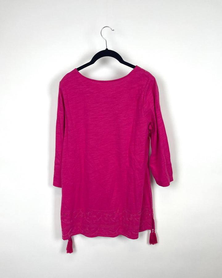 Pink Long Sleeve Embroidered Top - Small/Medium
