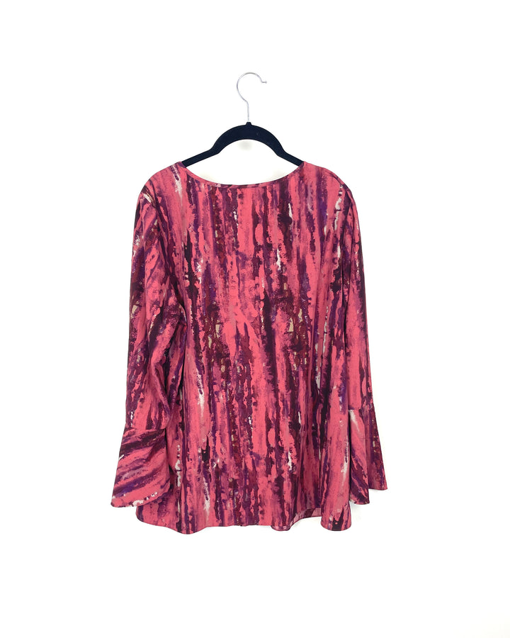 Purple and Pink Abstract Print Long Sleeve Blouse - Medium/Large