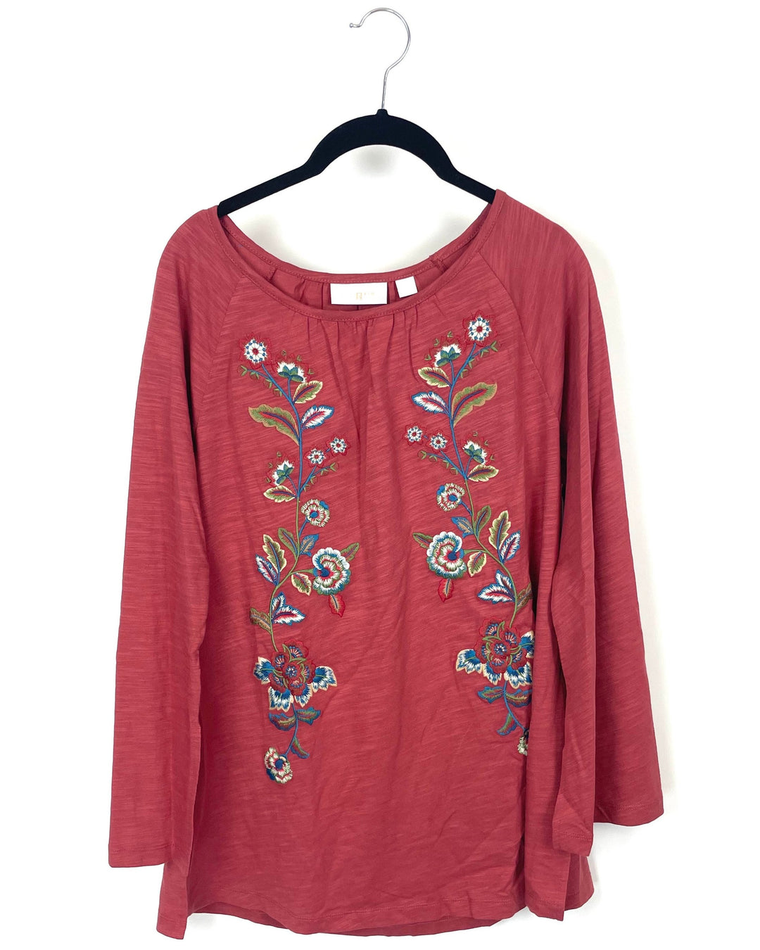 Dark Red Embroidered Long Sleeve Top - Small/Medium, Large/Extra-Large