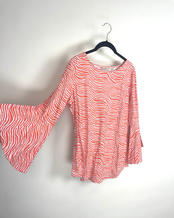 Orange Flared Long Sleeve Abstract Top - Small/Medium