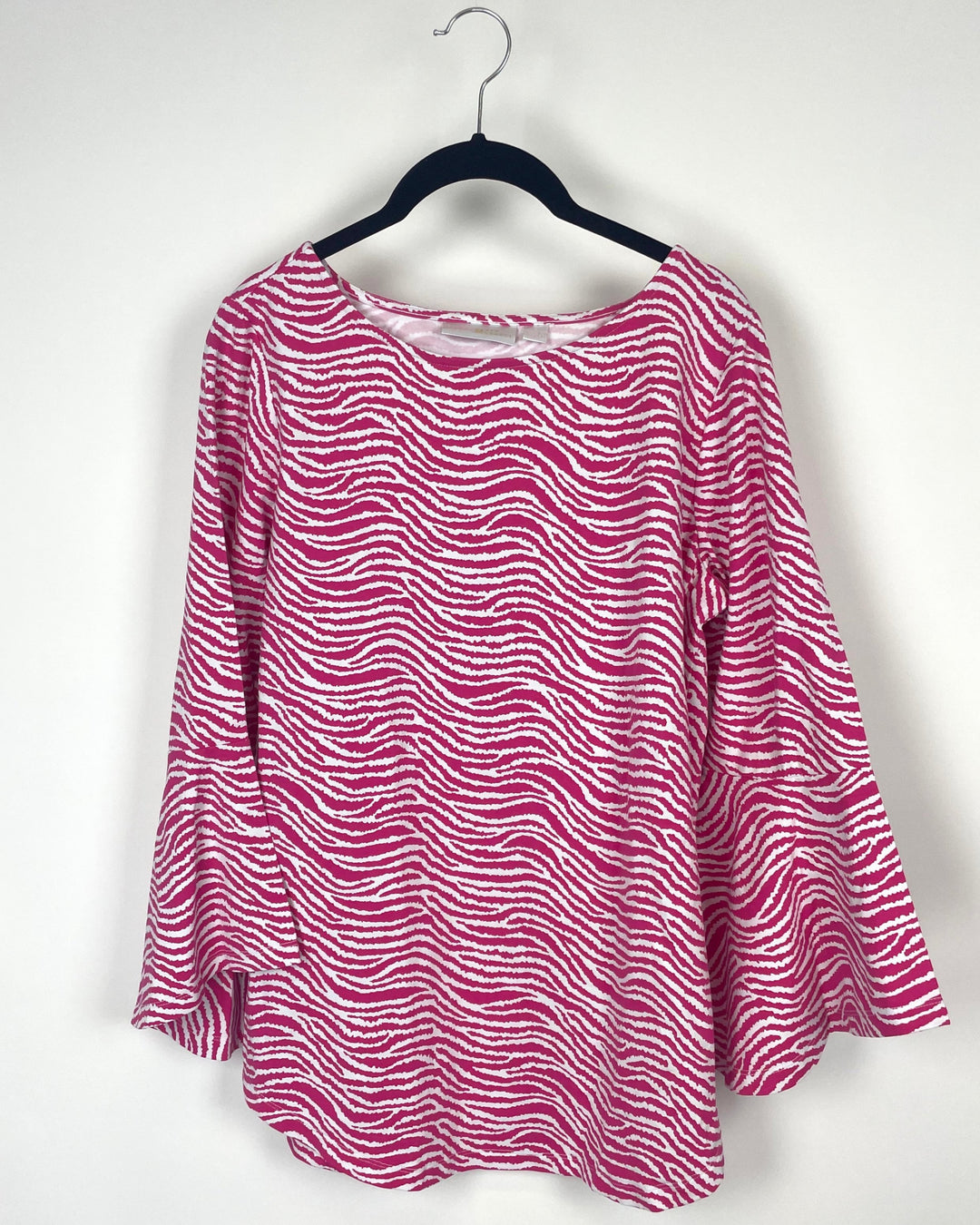 Pink Flared Long Sleeve Abstract Top - Small/Medium