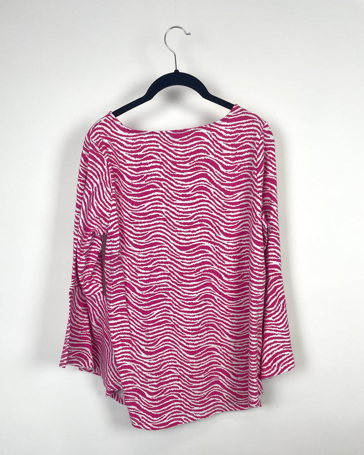 Pink Flared Long Sleeve Abstract Top - Small/Medium