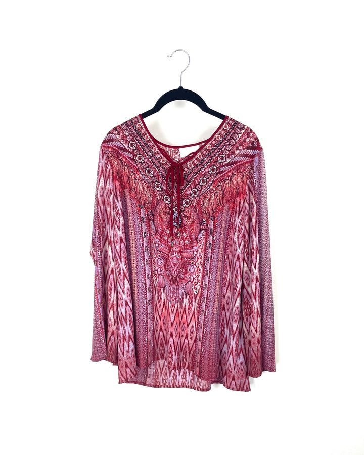 Red Abstract Design Long Sleeve Blouse - Medium/Large