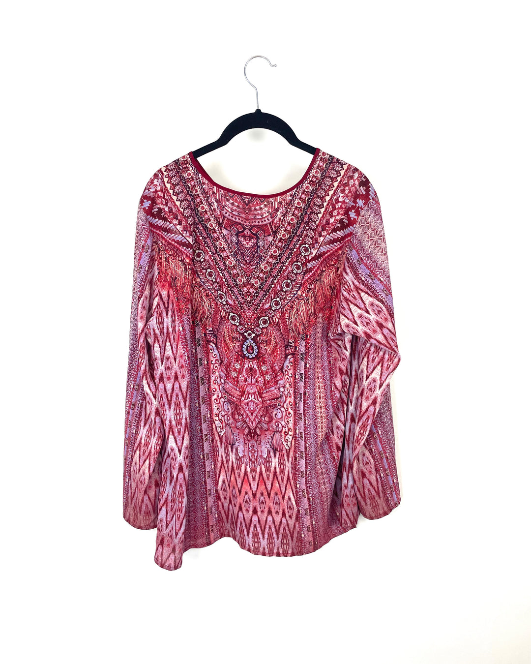 Red Abstract Design Long Sleeve Blouse - Medium/Large