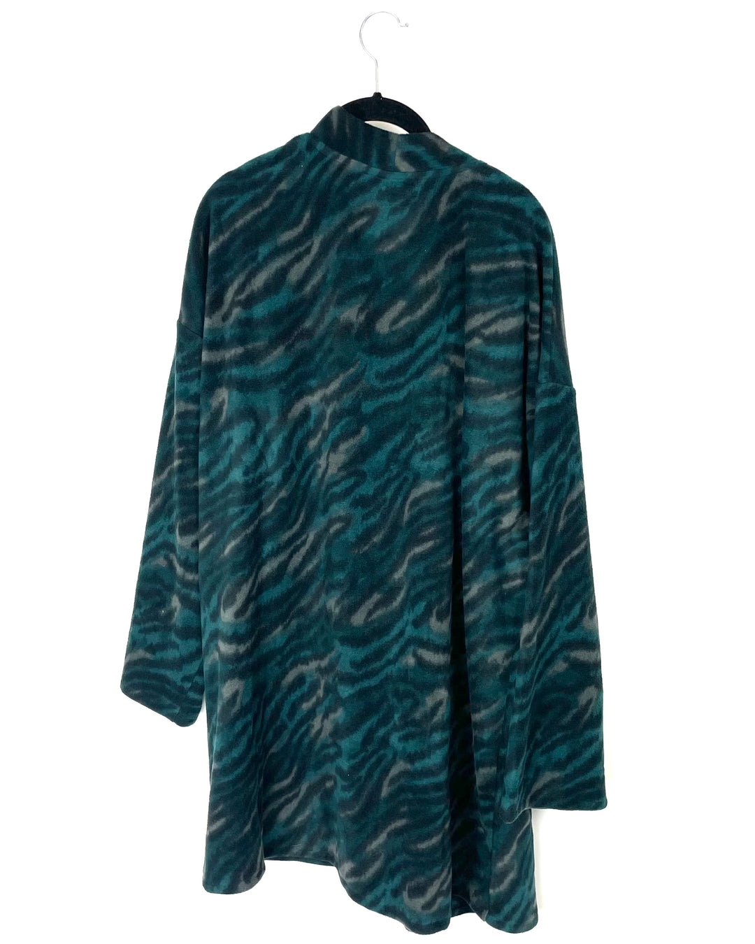 Fleece Green Animal Print Cardigan - Large