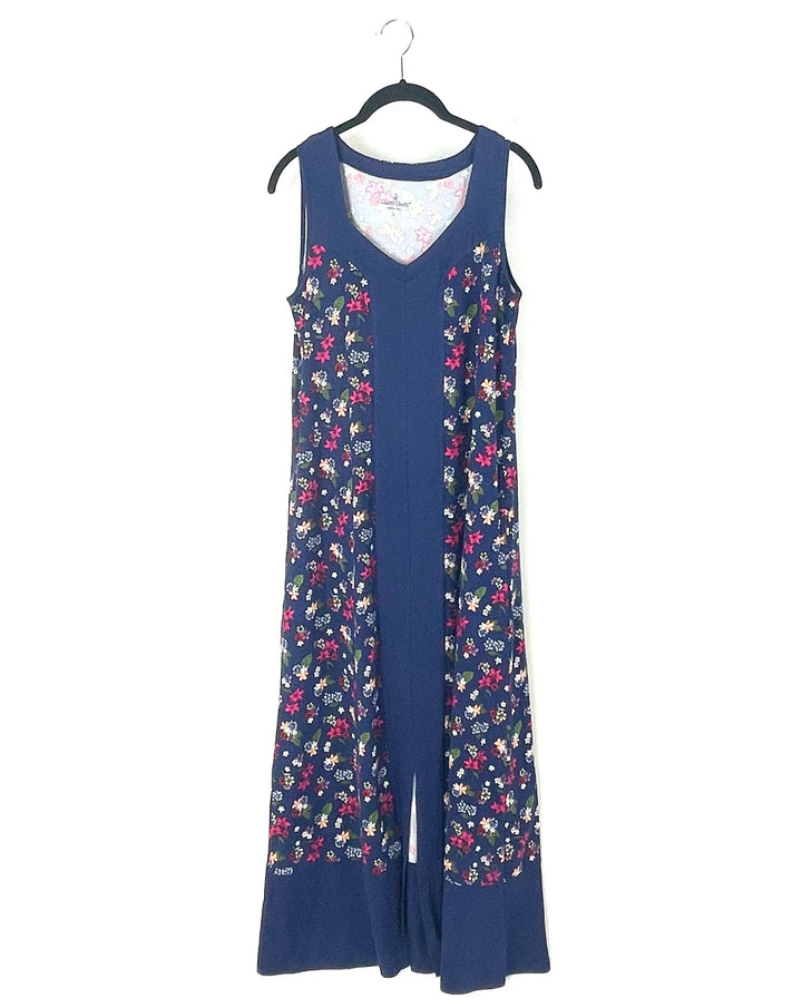 Navy Blue Floral Printed Lounge Dress - Size 6/8