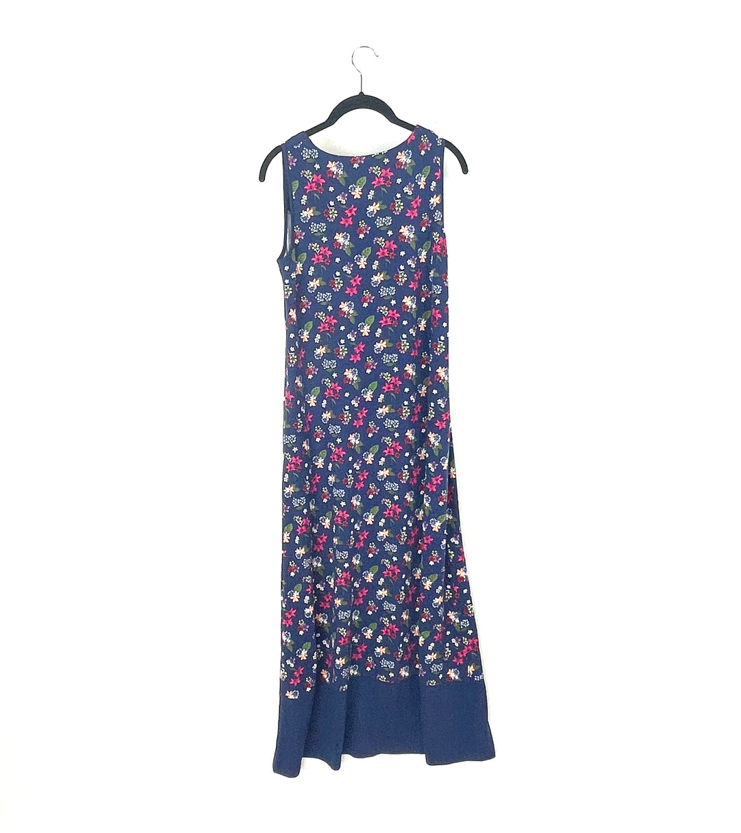 Navy Blue Floral Printed Lounge Dress - Size 6/8