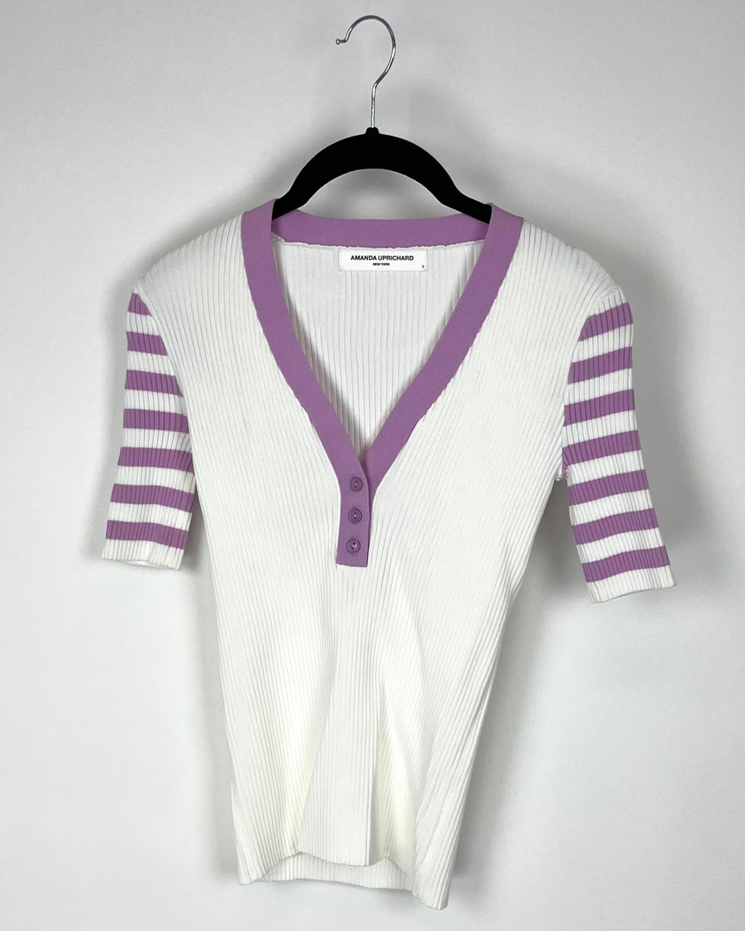 Purple And White Fitted Top - Small