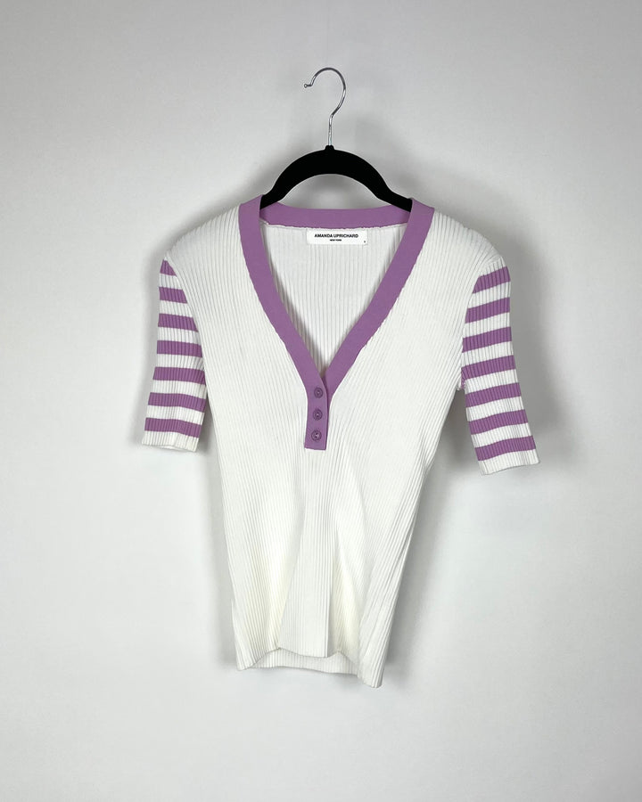 Purple And White Fitted Top - Small