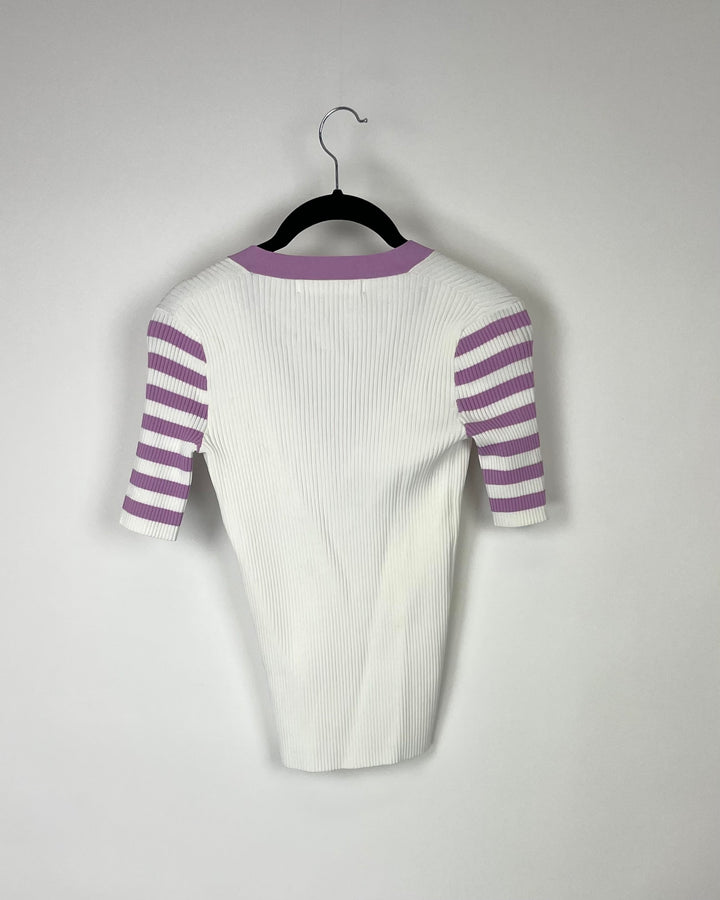 Purple And White Fitted Top - Small