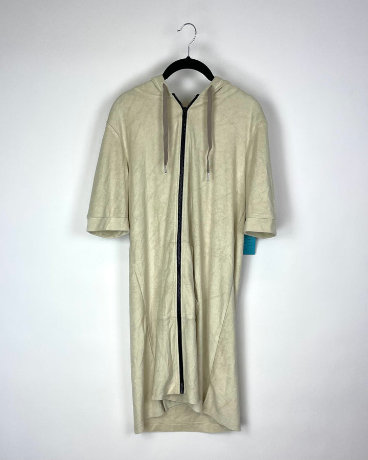 Beige Zip Up Robe With Hoodie - Small
