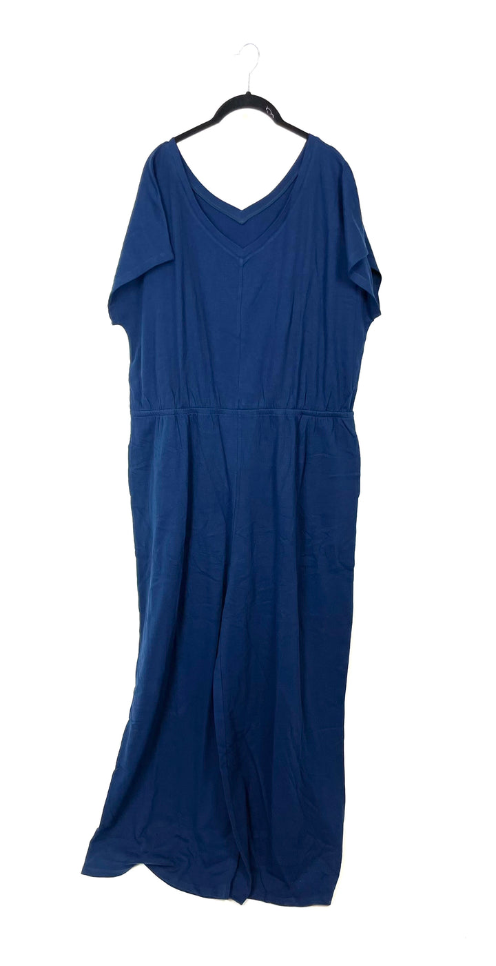 Navy Blue Short Sleeve V-Neckline Jumpsuit - Size 6/8 and 10/12