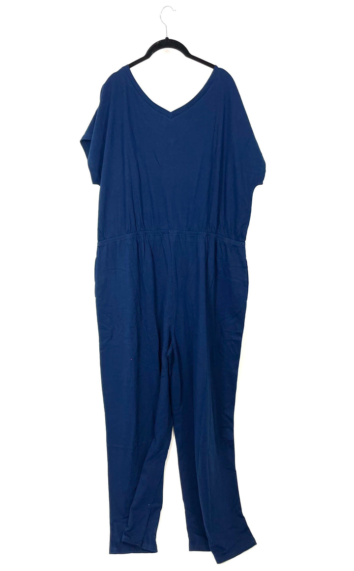 Navy Blue Short Sleeve V-Neckline Jumpsuit - Size 6/8 and 10/12