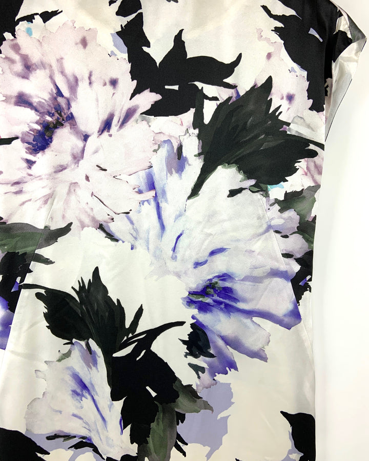 Purple And Black Floral Dress - Size 4