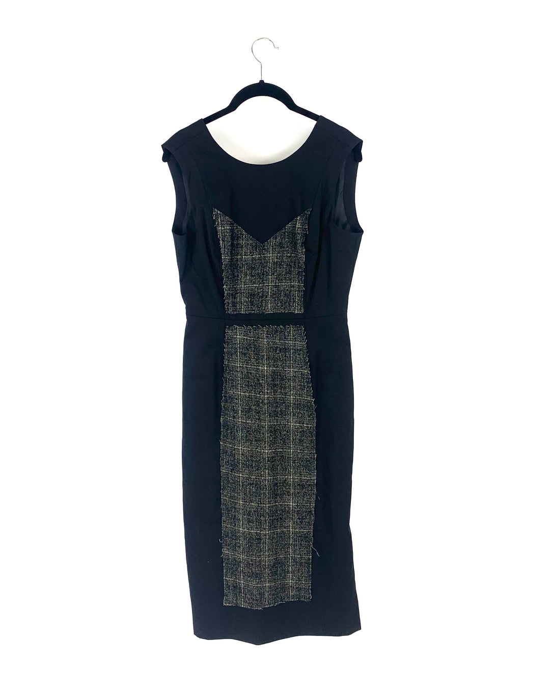 Long Black Dress With Plaid Wool - Size 4