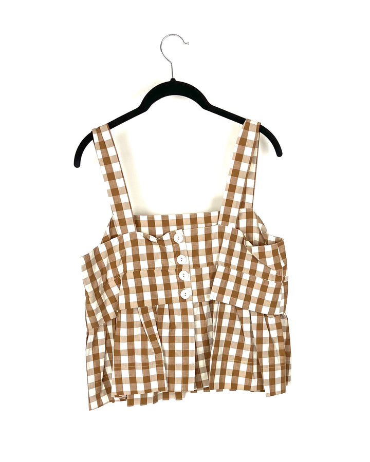 Brown Plaid Cropped Top - Large