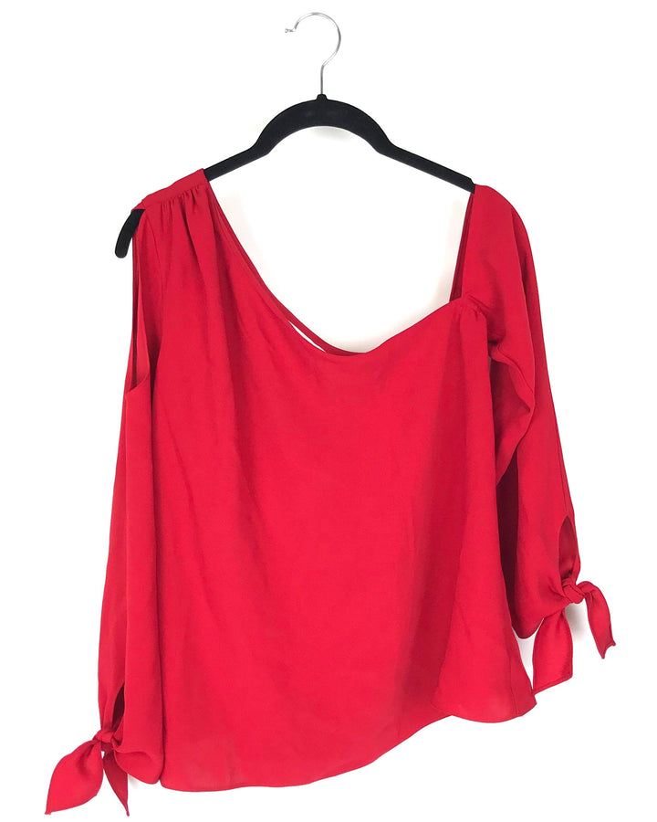 Red Off The Shoulder Long Sleeve Top - Small