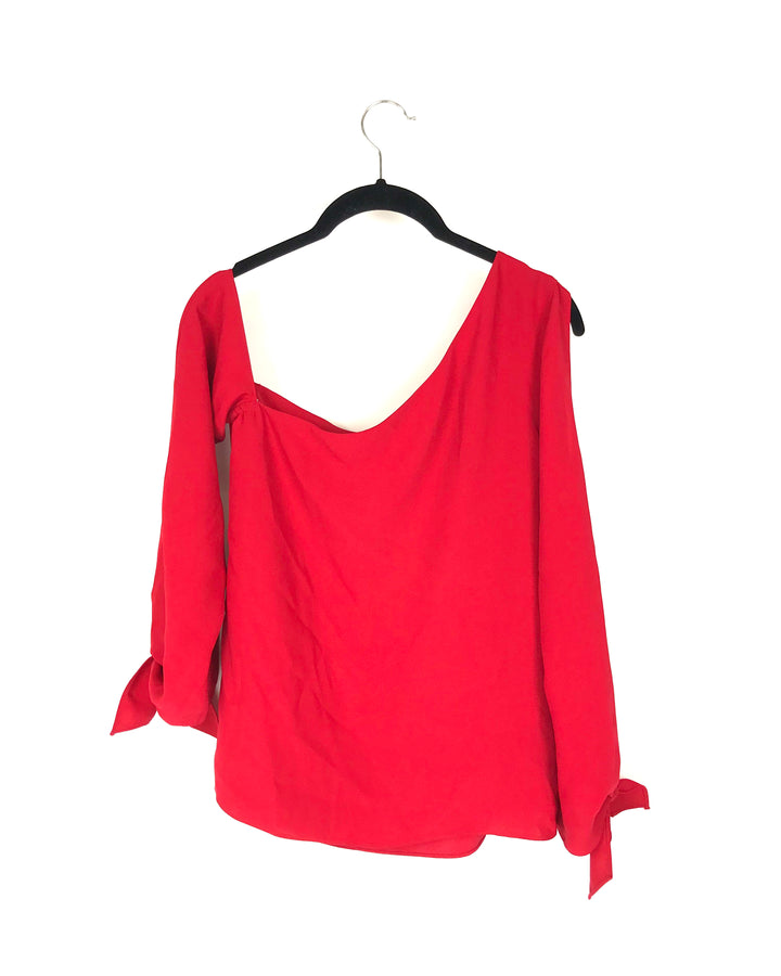 Red Off The Shoulder Long Sleeve Top - Small