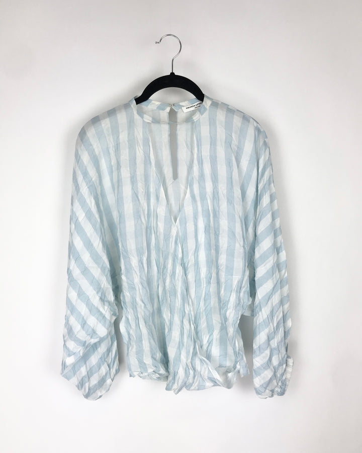 Light Blue and White Plaid Top - Small