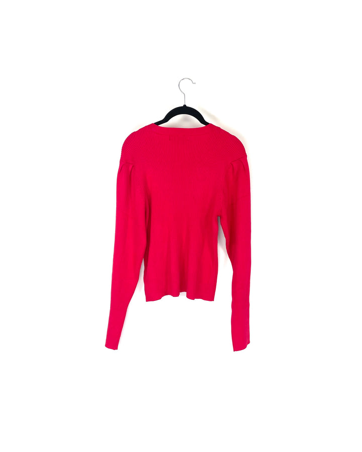 Red Fitted Ribbed Sweater - Medium