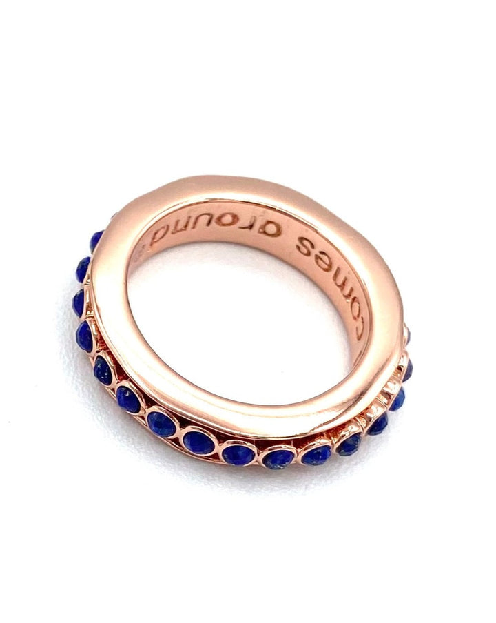 Rose Gold With Navy Blue Gemstones Ring - Size 7