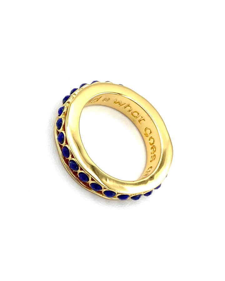 Gold With Navy Blue Gemstones Ring - Size 7