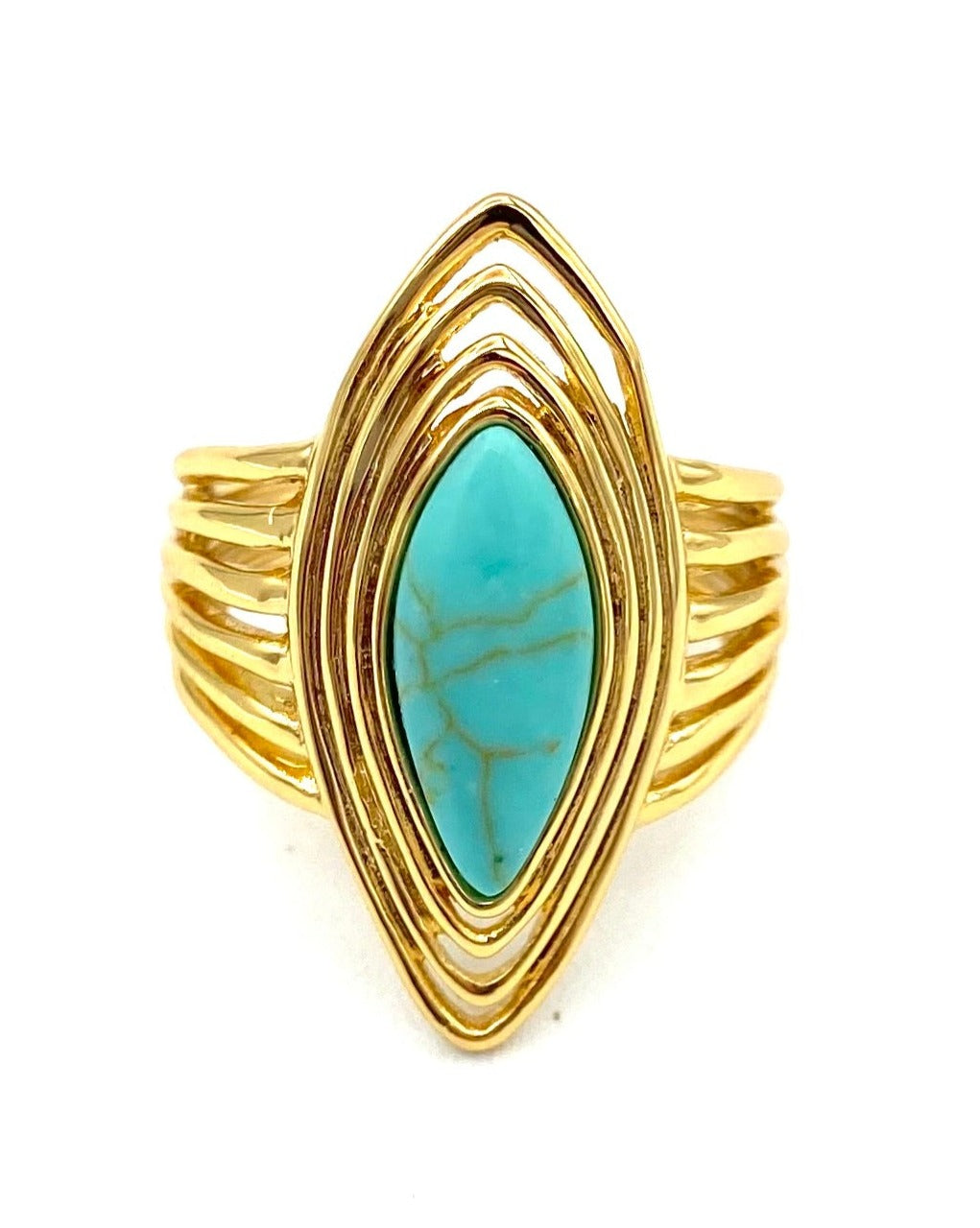 Gold and Turquoise Statement Ring - Size 7