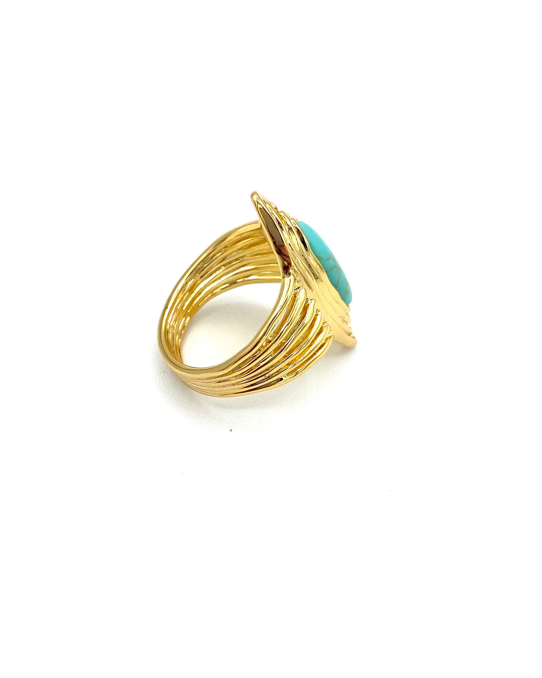 Gold and Turquoise Statement Ring - Size 7