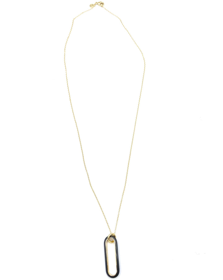 Gold Necklace With Black Oval Pendant
