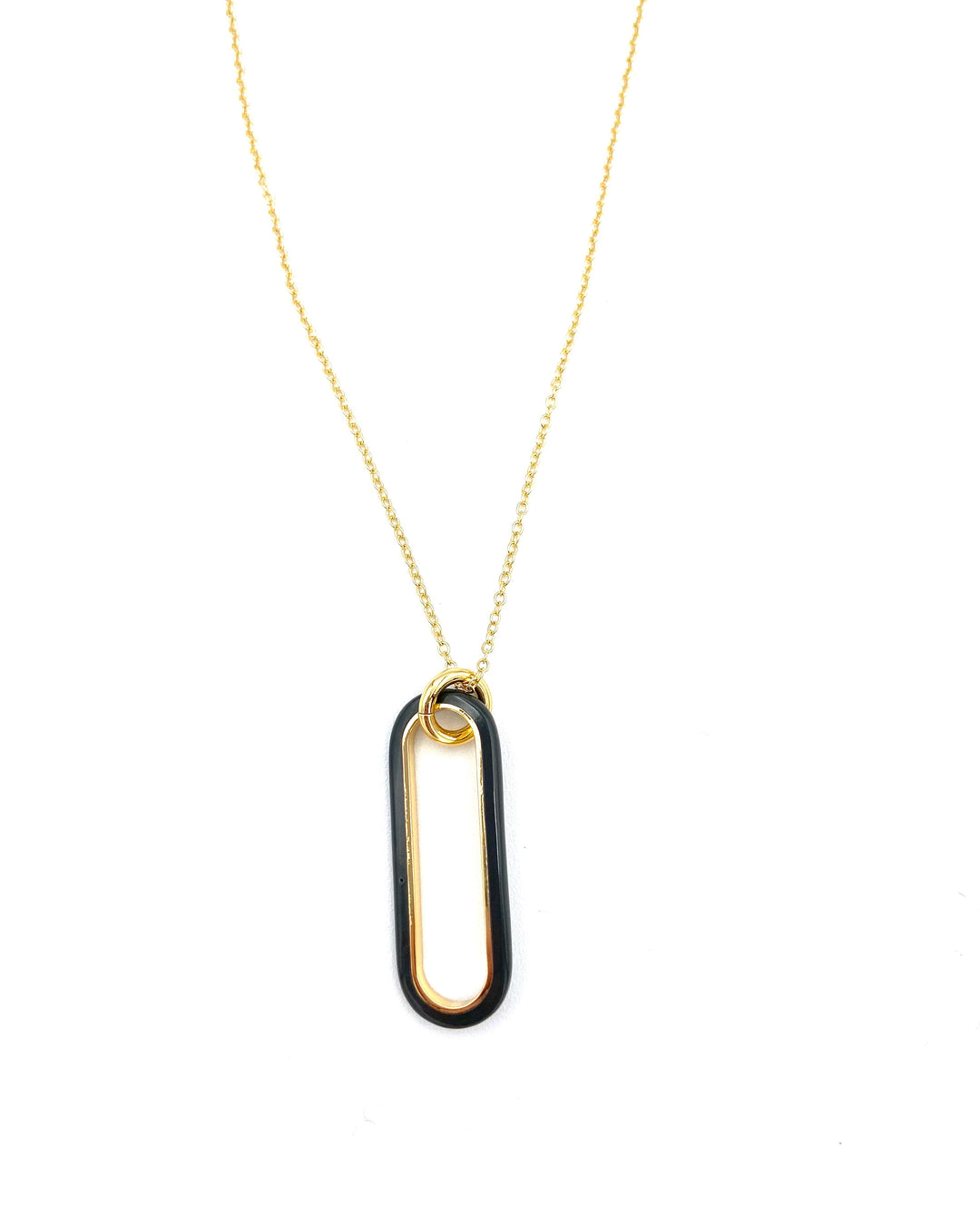 Gold Necklace With Black Oval Pendant